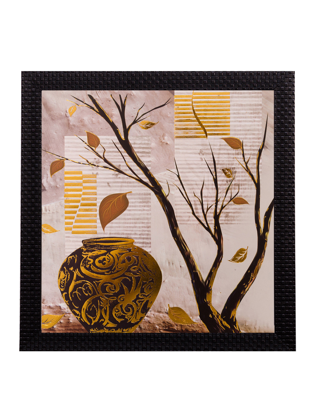 eCraftIndia Floral Pot Paper Wall Square Paintings Wall Art - 14 x 14In