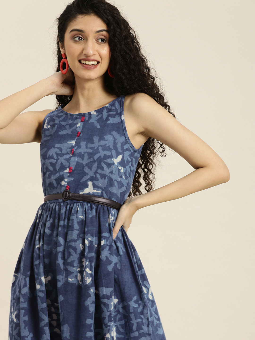 Taavi Indigo Printed Halter Neck Fit & Flare Midi Dress