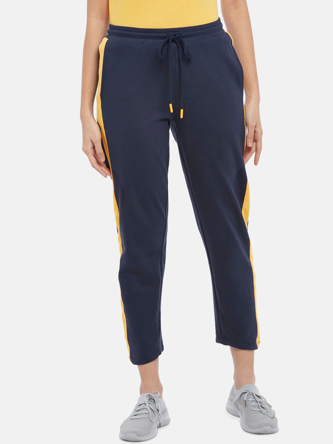 Ajile by Pantaloons Women Blue Solid Pure Cotton Track Pants