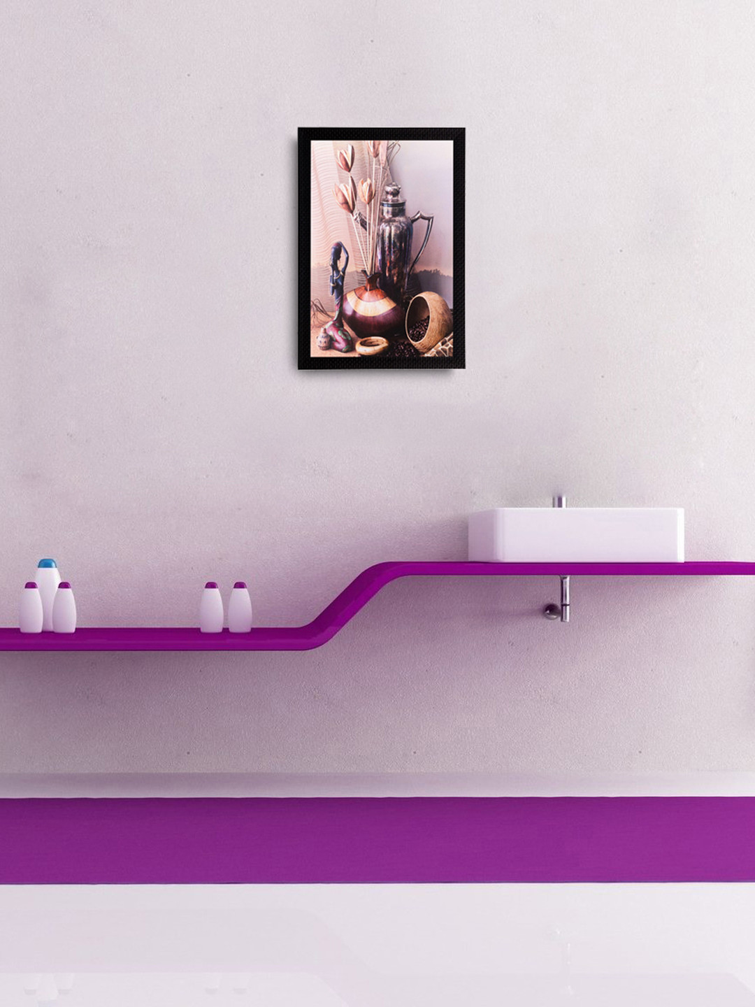 eCraftIndia Multicoloured Girl with Vase UV Framed Wall Art