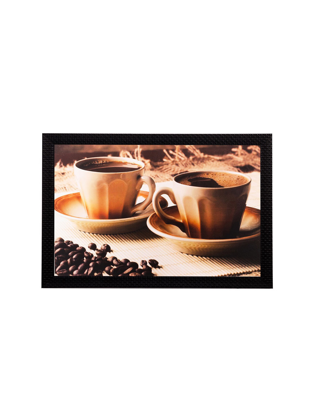 eCraftIndia Spilled Coffee Beans And Cup Synthetic Wood Photographs Wall Art -14 x 20 In