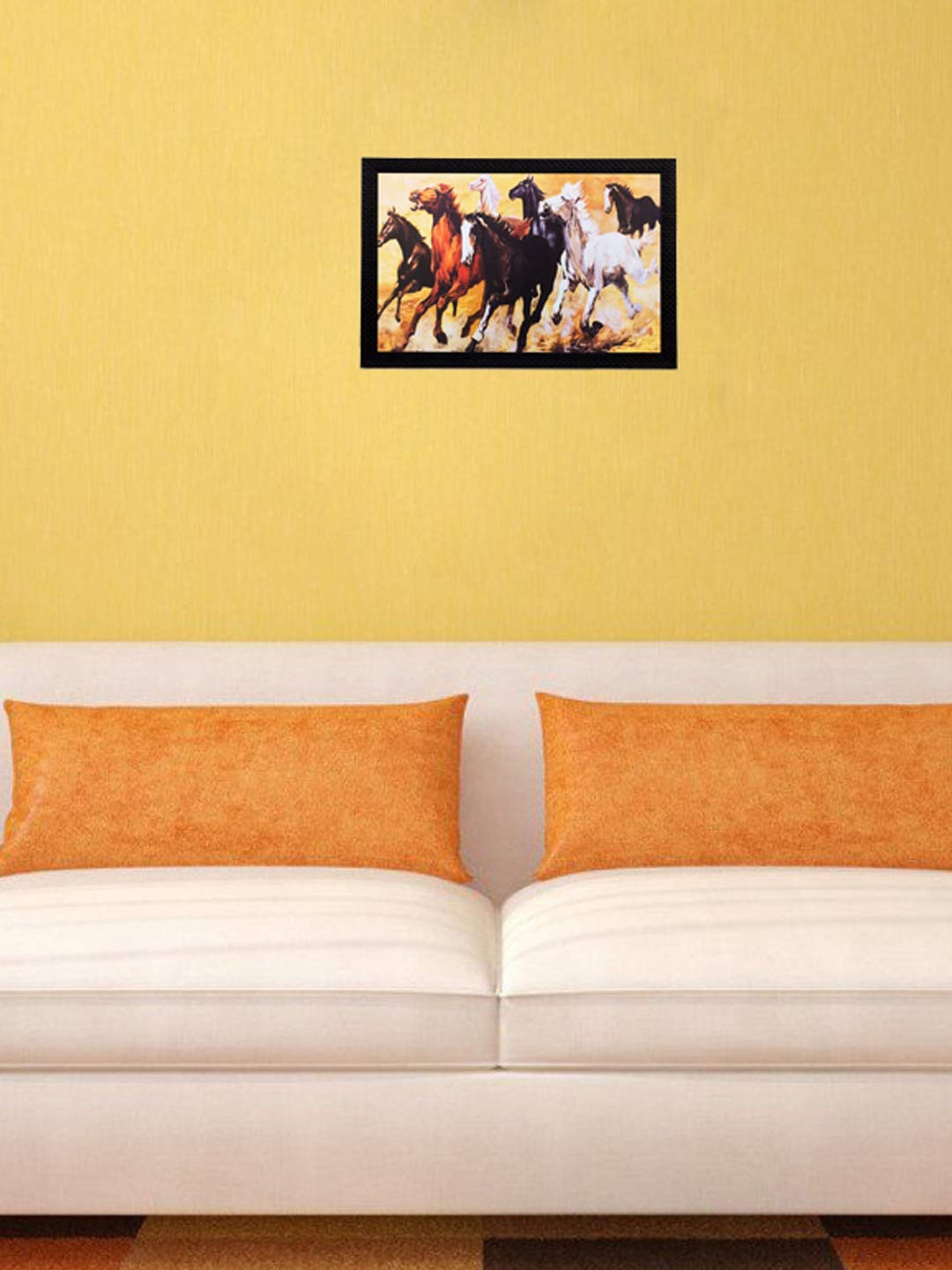 eCraftIndia Multicoloured Lucky Running Horses Matt Textured Wall Art