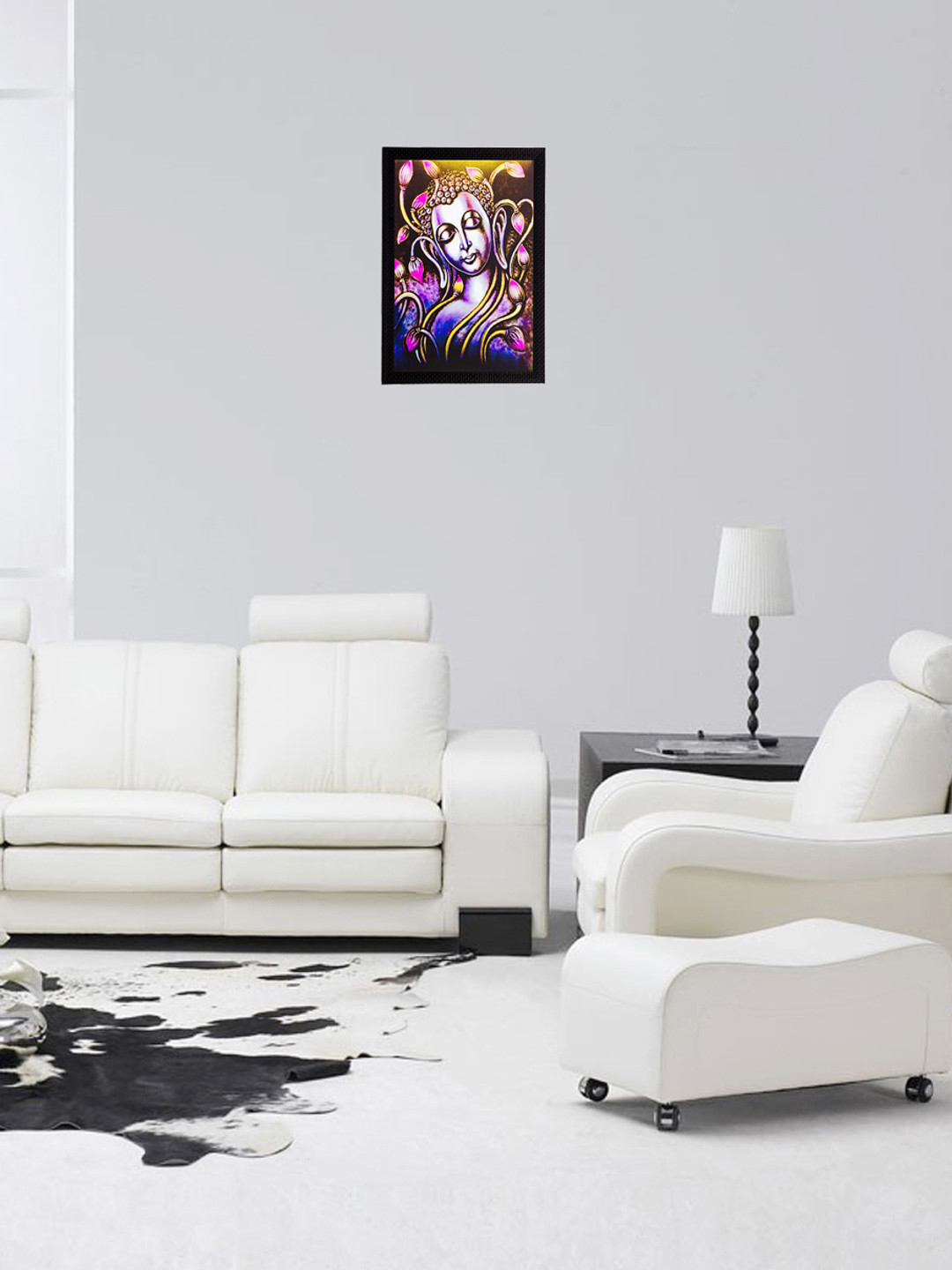 eCraftIndia Buddha And Flowers Synthetic Wood Rectangle Paintings Wall Art -20 x 40 In