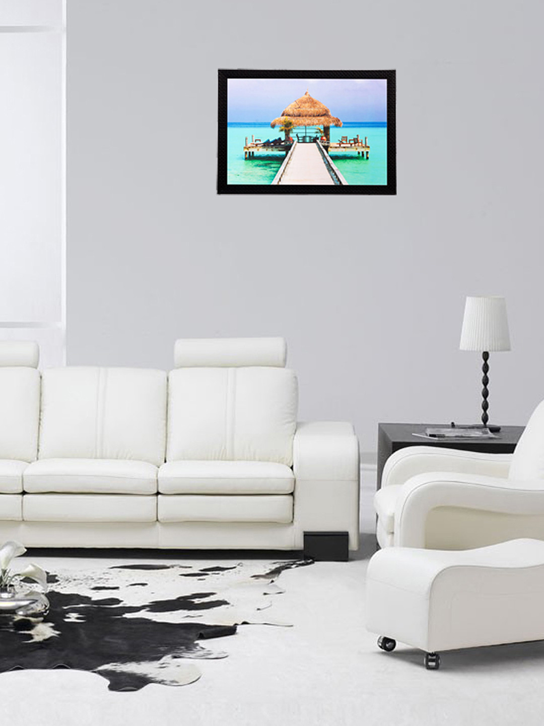 eCraftIndia Multicoloured Beautiful Inside Sea Hut UV Framed Wall Art