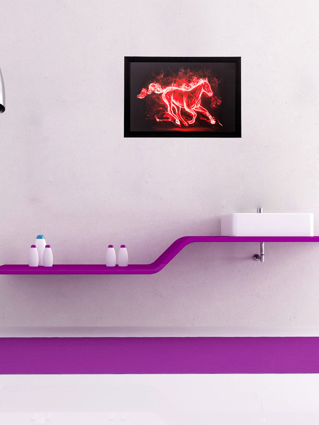 eCraftIndia Red Flamed Horse Framed UV Wall Art