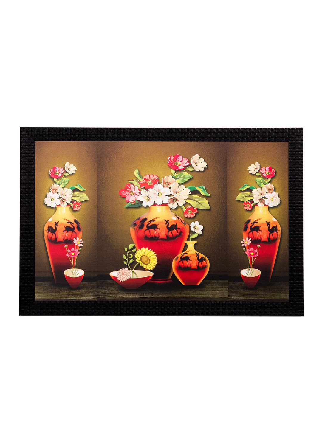 eCraftIndia Flower Multi Synthetic Wood Wall Living Room Rectangle Paintings Wall Art