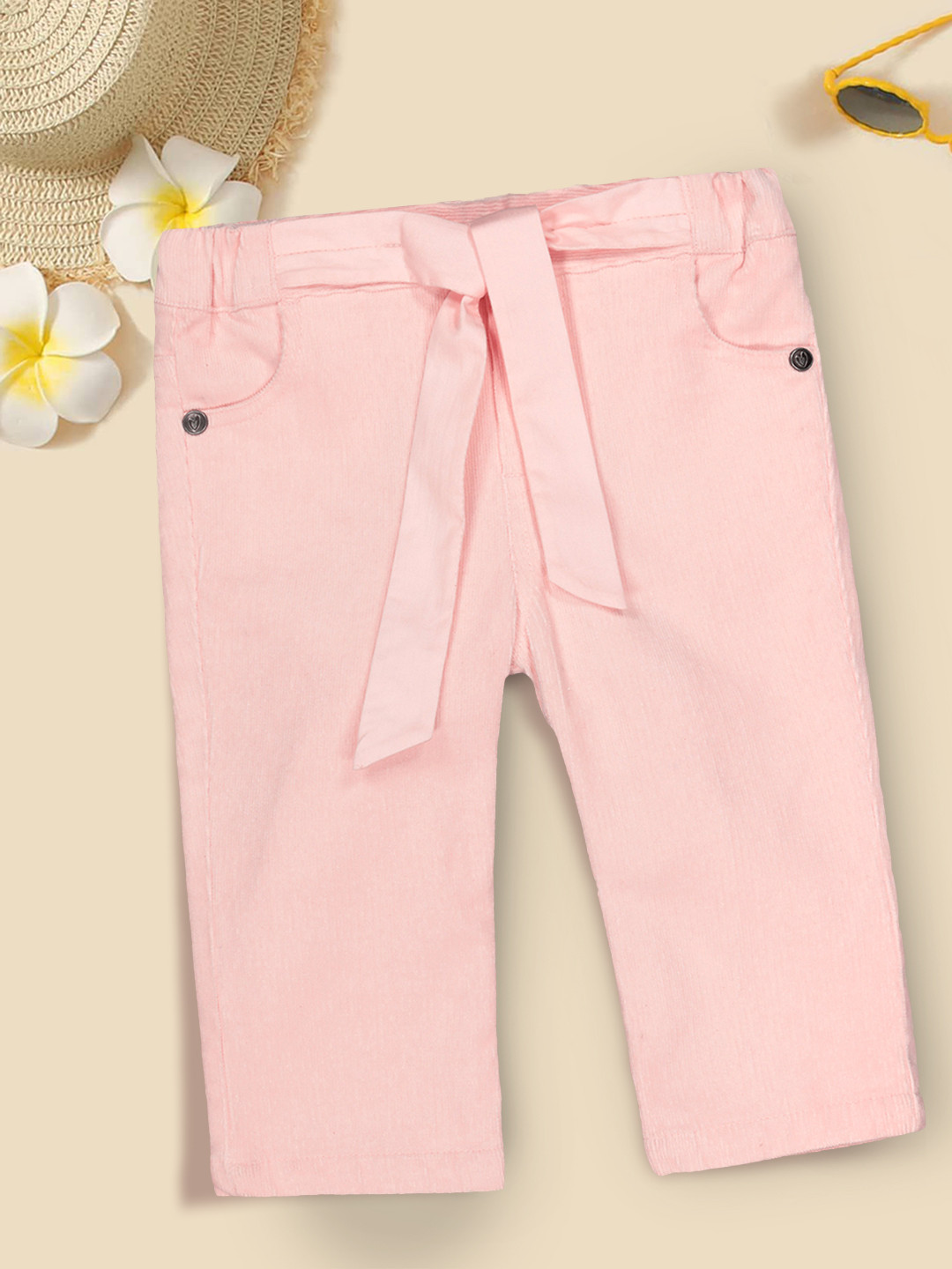 mothercare Girls Pink Solid Cord Trousers With Belt