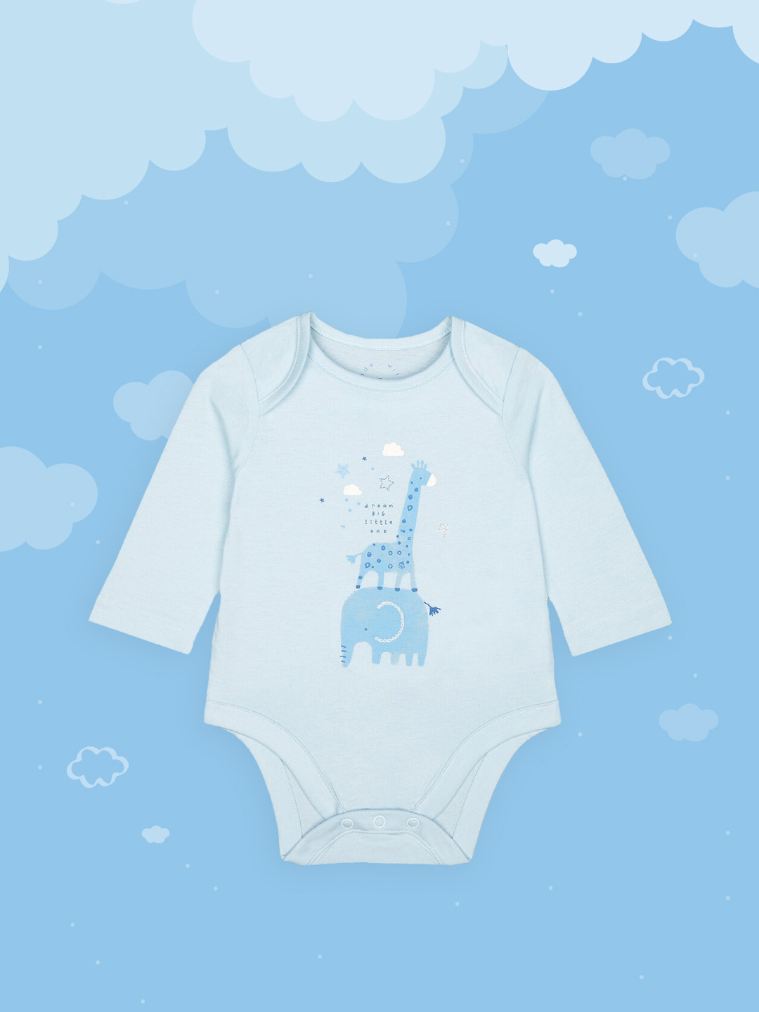 mothercare Infant Boys Blue Giraffe And Elephant Cotton Bodysuit