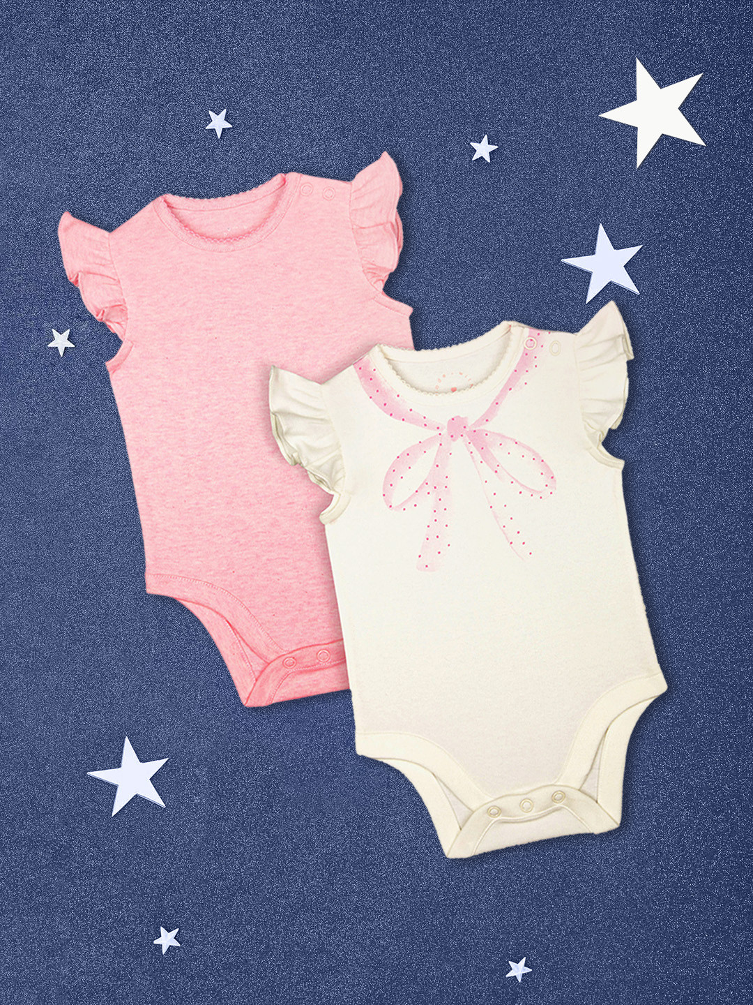 mothercare Infant Girls Pack of 2 Pure Cotton Bodysuits in Pink & Off-White