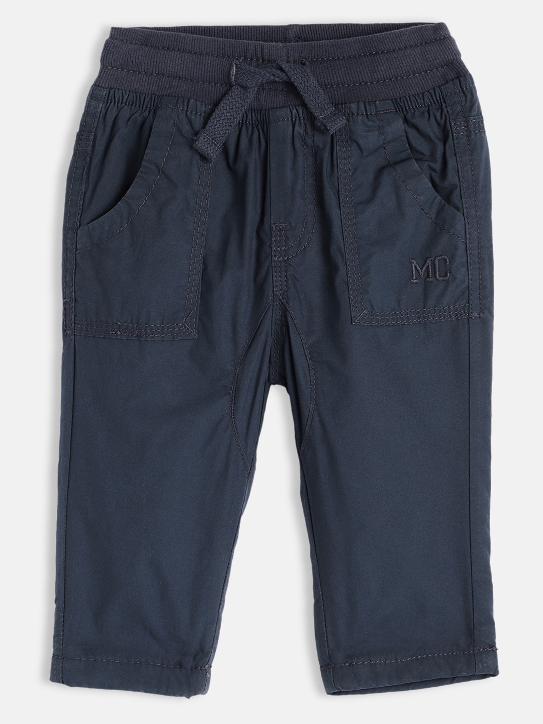 mothercare Infant Boys Navy Blue Solid Pure Cotton Trousers With Ribbed Waist