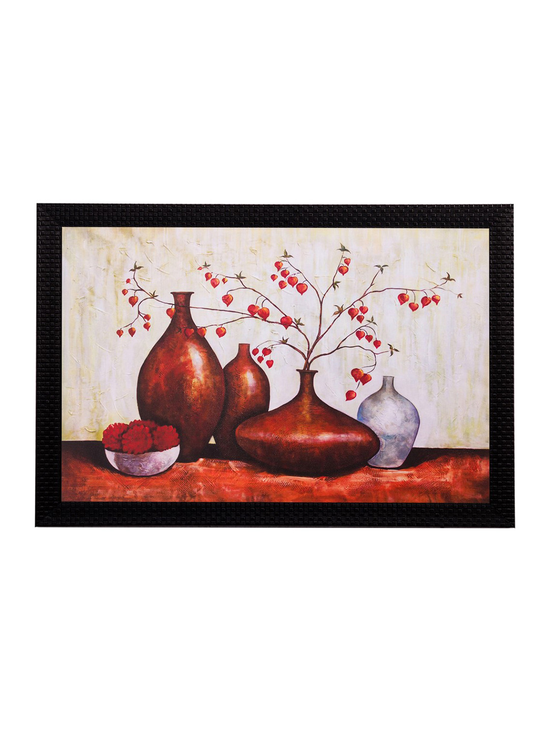 eCraftIndia Brown Vases and Leaves  UV Framed Wall Art