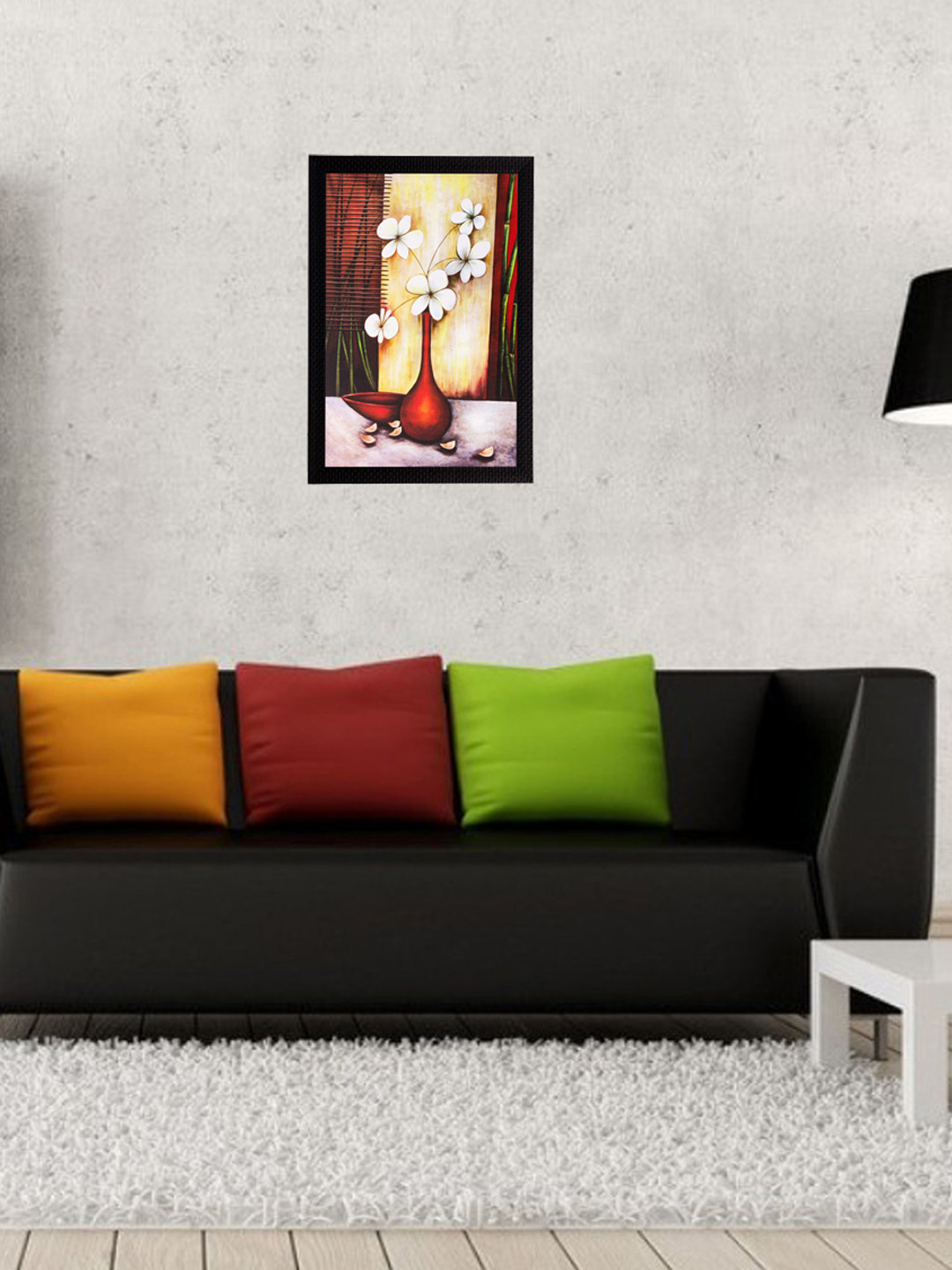 eCraftIndia Multicoloured Botanical White Flowers Framed Wall Art