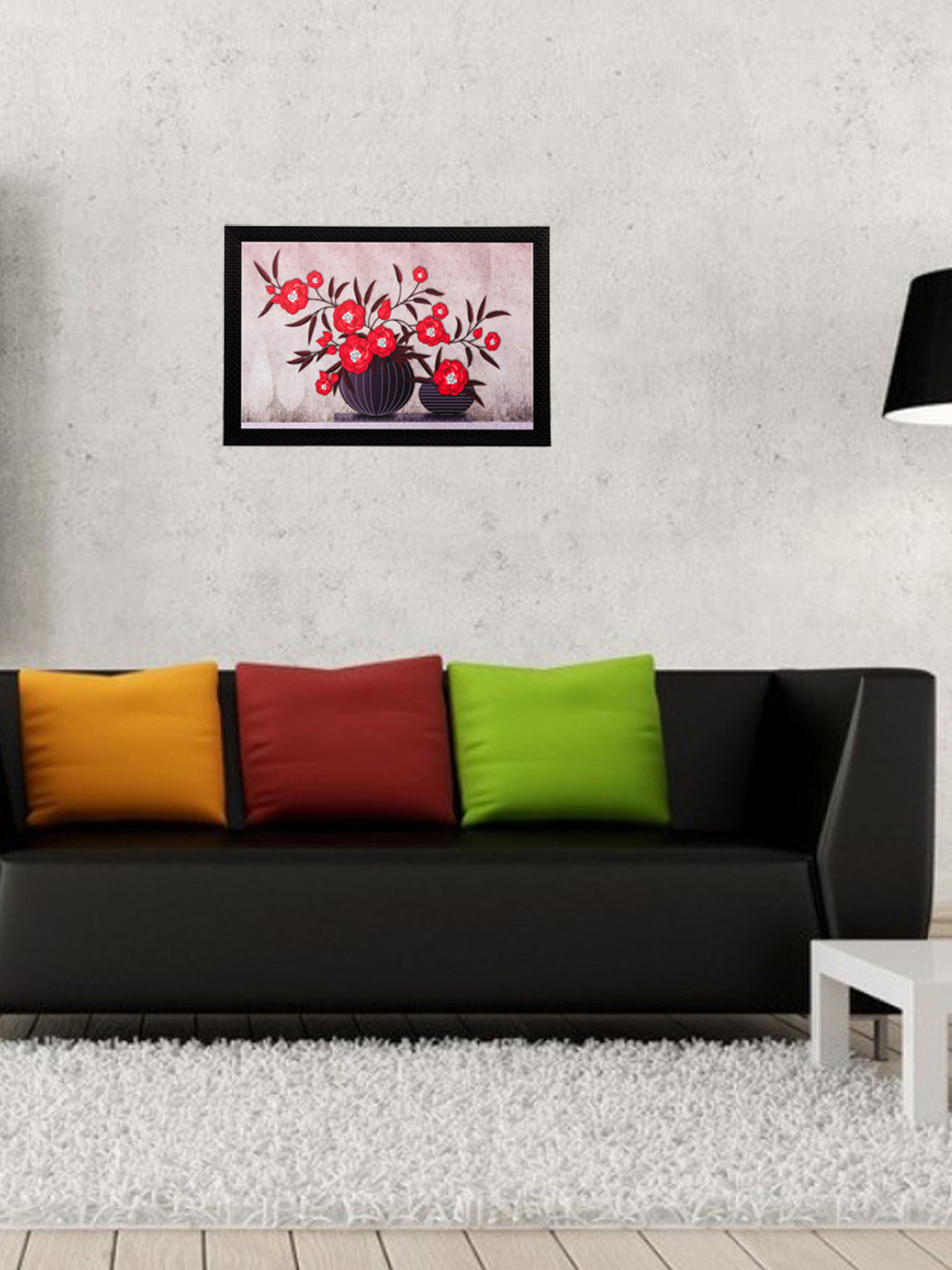 eCraftIndia Red & Brown Botanical Flowers Framed Wall Art