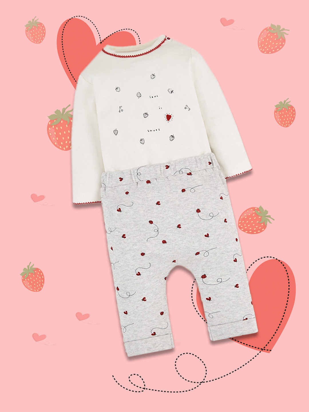 mothercare Infant Girls Grey Printed Pure Cotton T-shirt Style Romper with Leggings