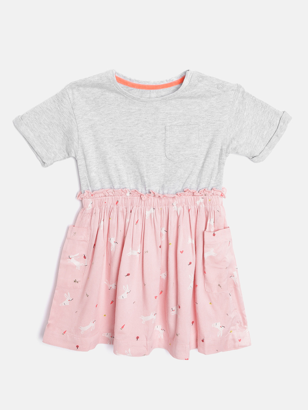 mothercare Girls Grey & Pink Conversational Print Blouson Dress
