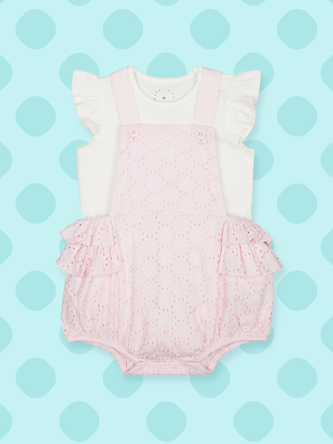 mothercare Infant Girls Pack of 2 Schiffli Pure Cotton Bodysuits in Pink & White