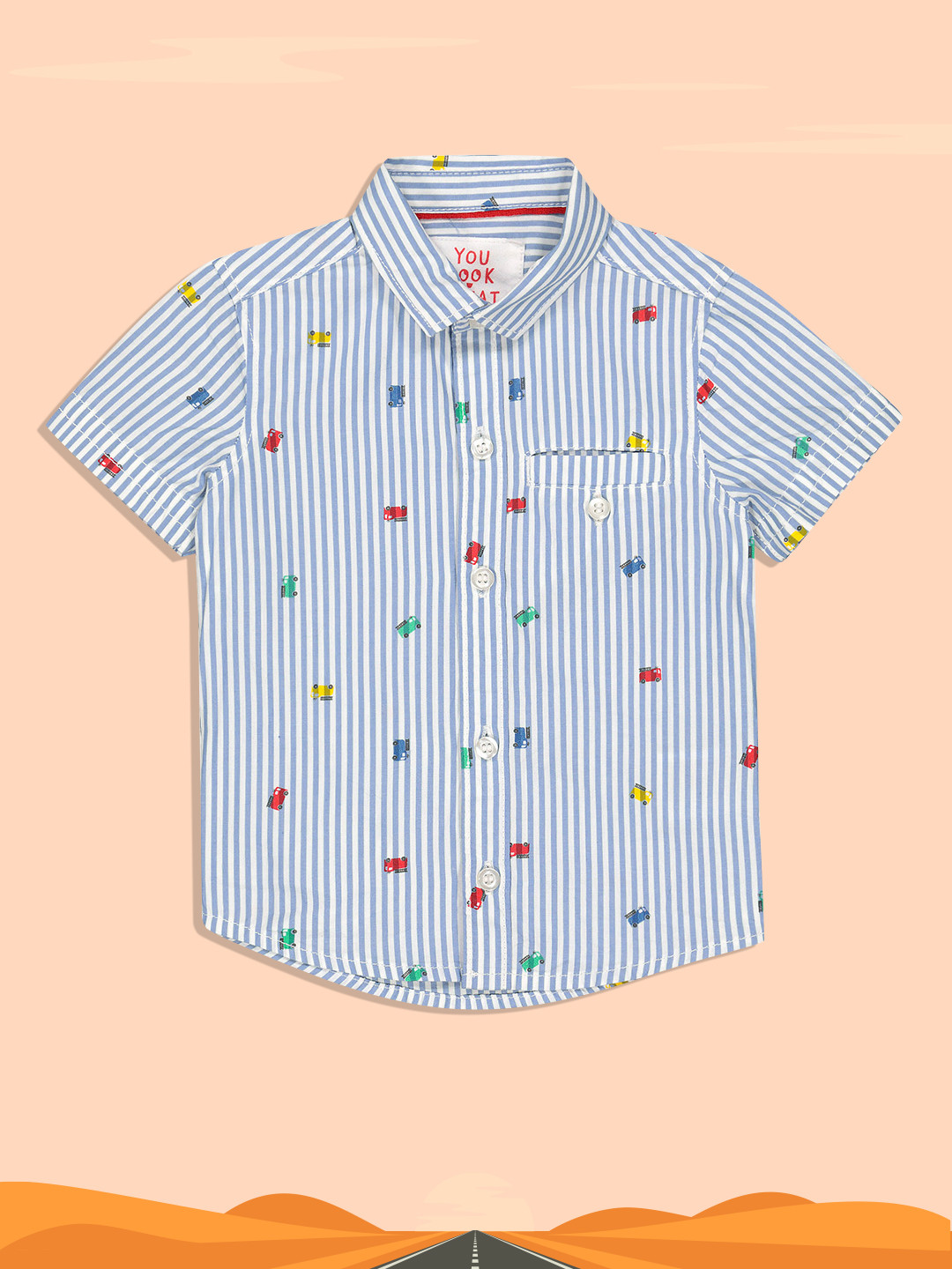 mothercare Infant Boys Blue Striped with Print Pure Cotton Casual Shirt