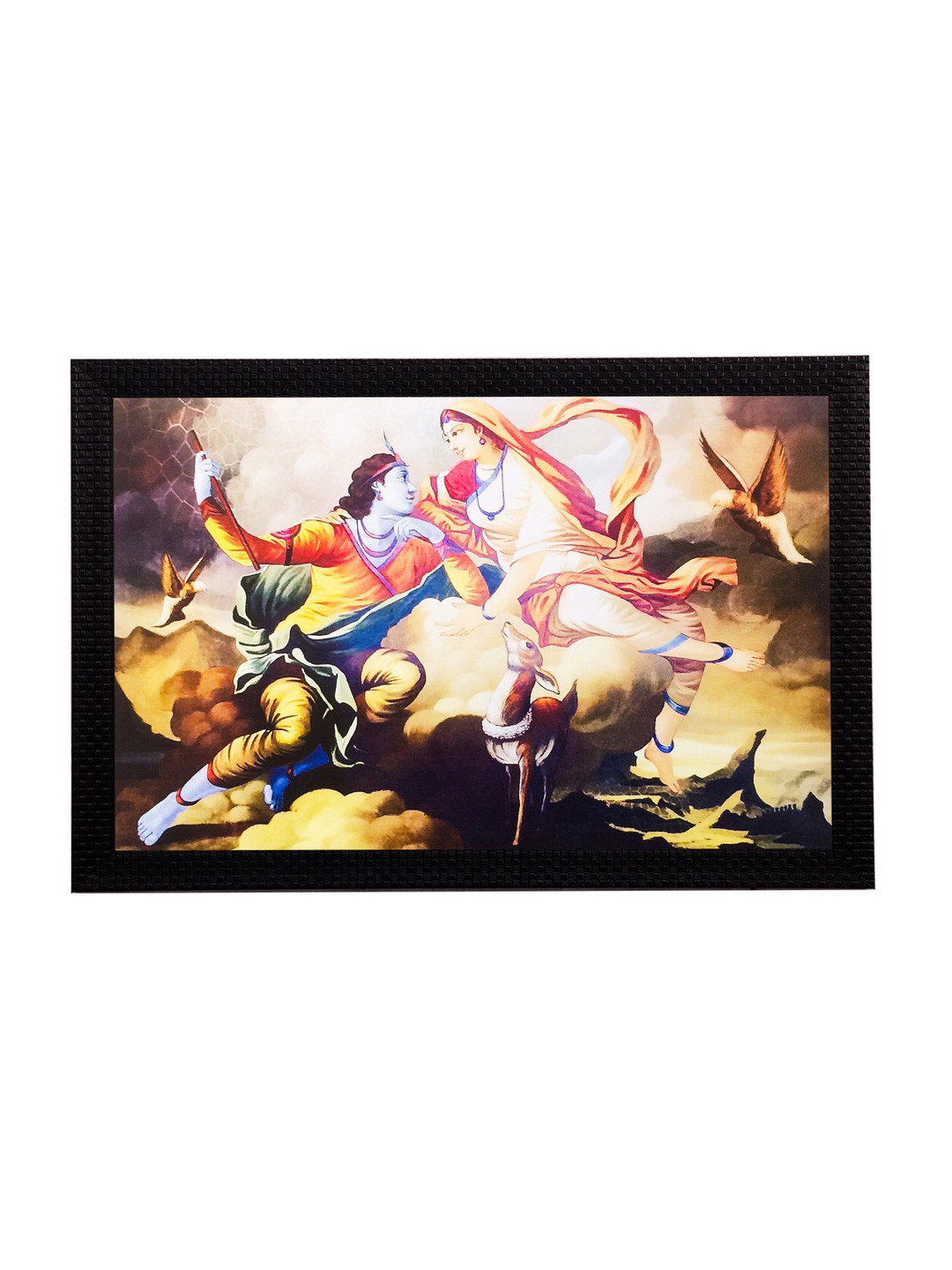eCraftIndia Multicoloured Flying Radha Krishna UV Framed Wall Art