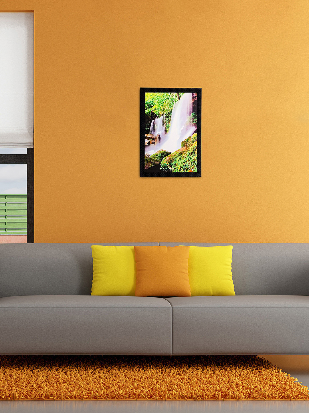 eCraftIndia Multicoloured Waterfall Satin Matte Texture Framed UV Wall Art