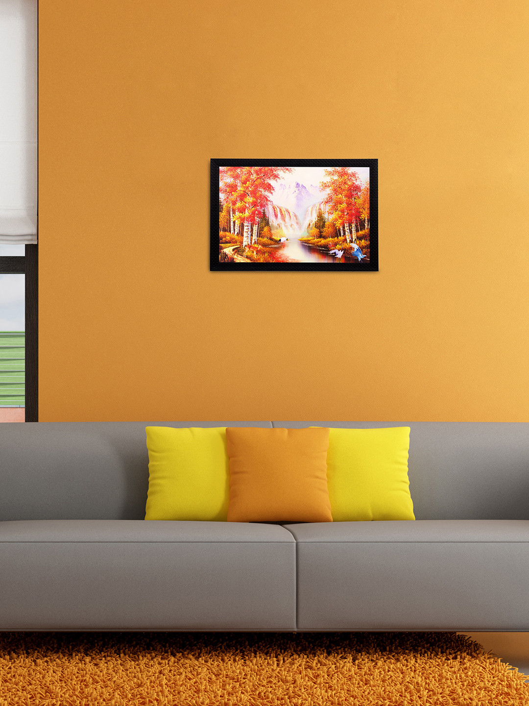 eCraftIndia Multicoloured Fall Season Framed UV Wall Art