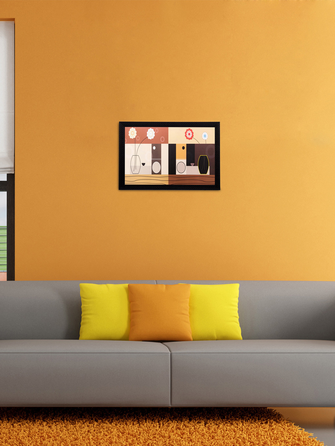 eCraftIndia Multicoloured Flower and Vase UV Framed Wall Art