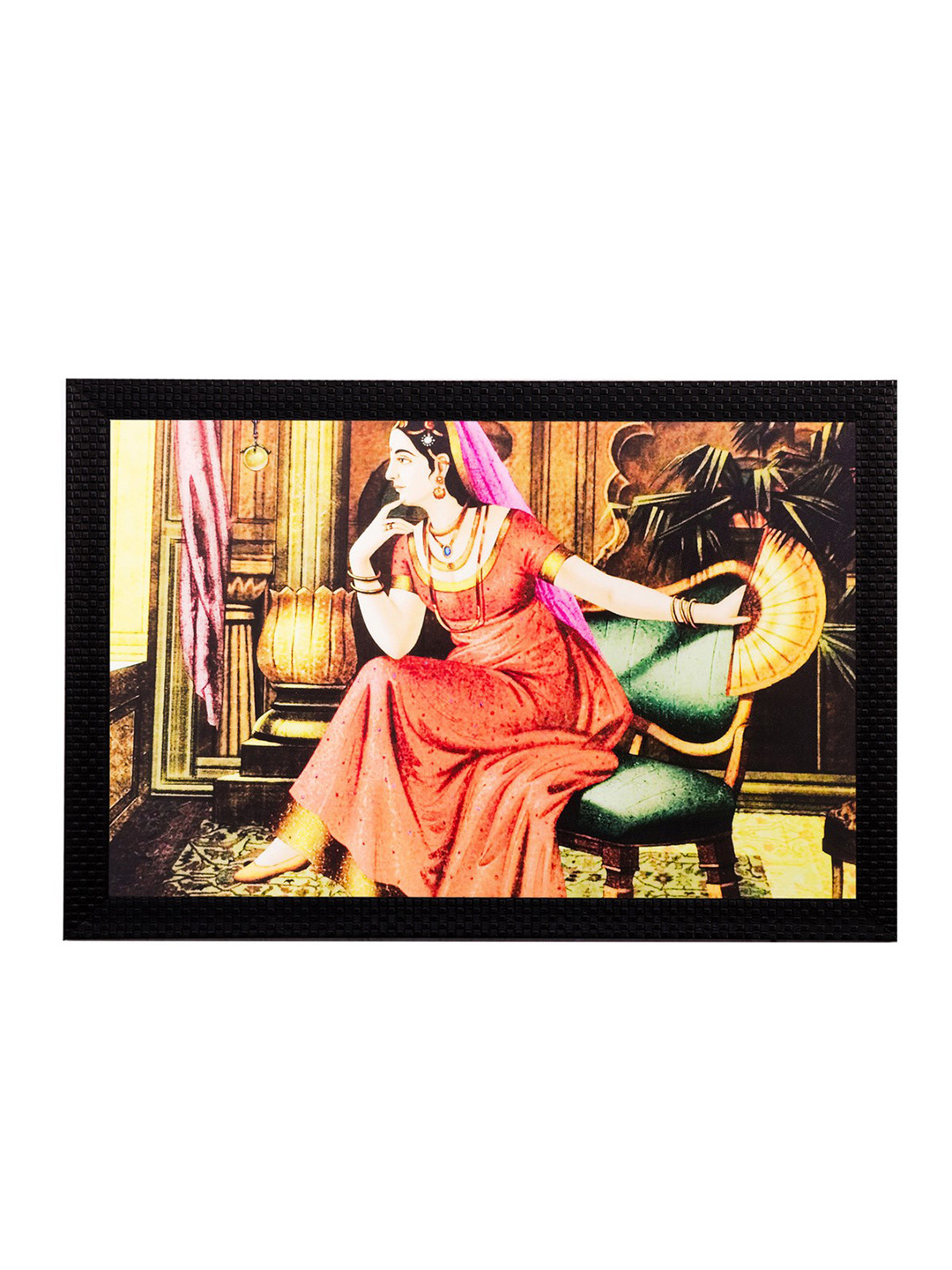 eCraftIndia Multicolorued Resting Lady Matt Textured UV Framed Wall Art