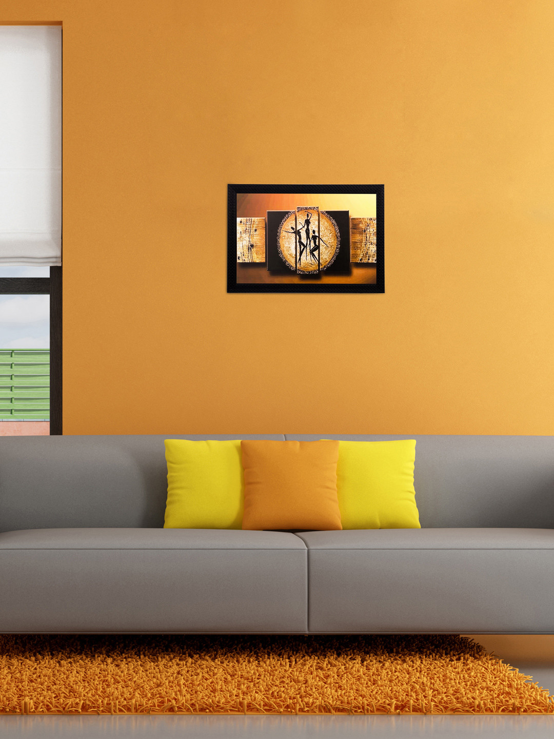 eCraftIndia Brown & Black Tribal People UV Wall Art