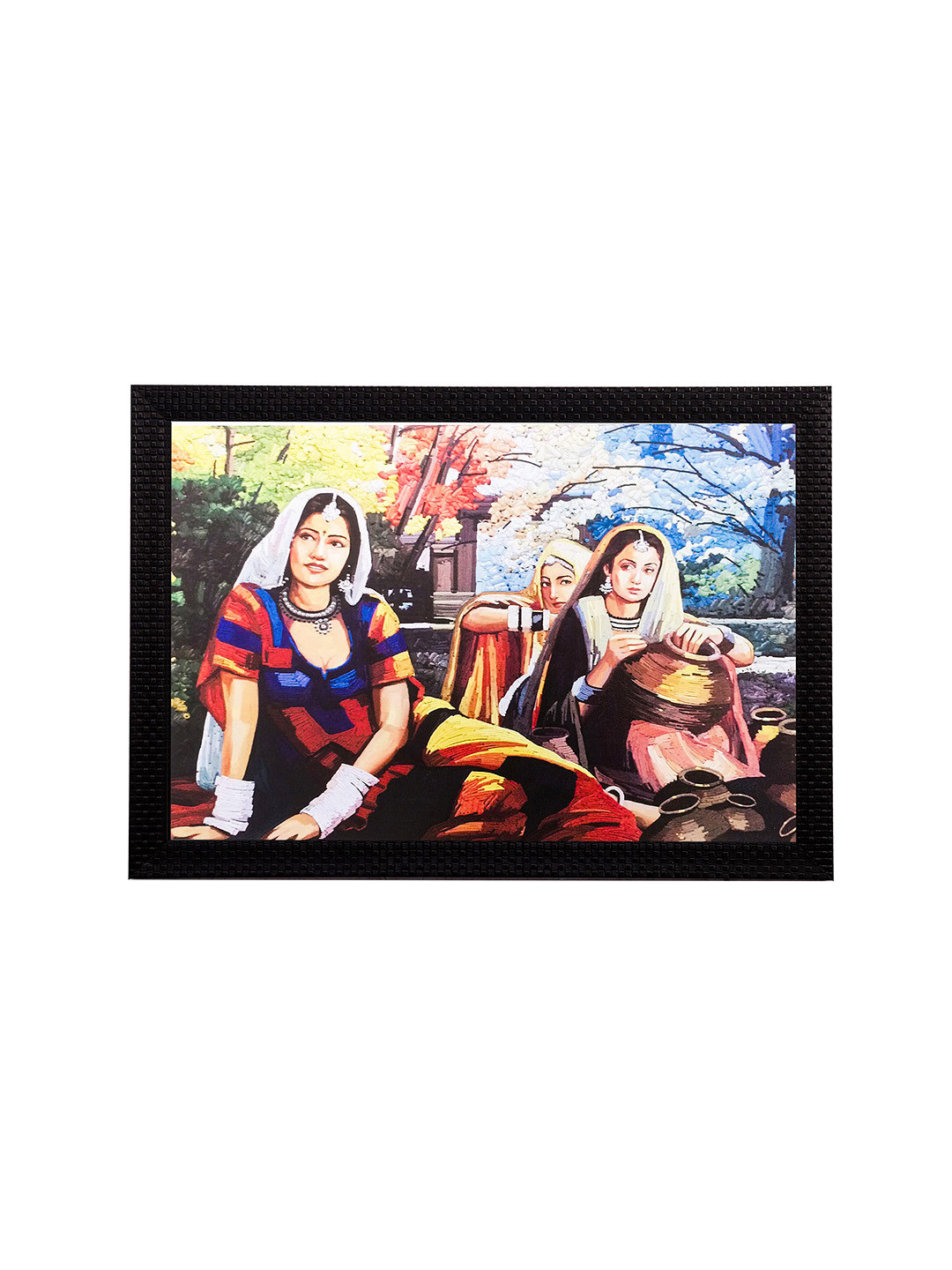 eCraftIndia Multicoloured Village Woman Still View Matt Texture Wall Art