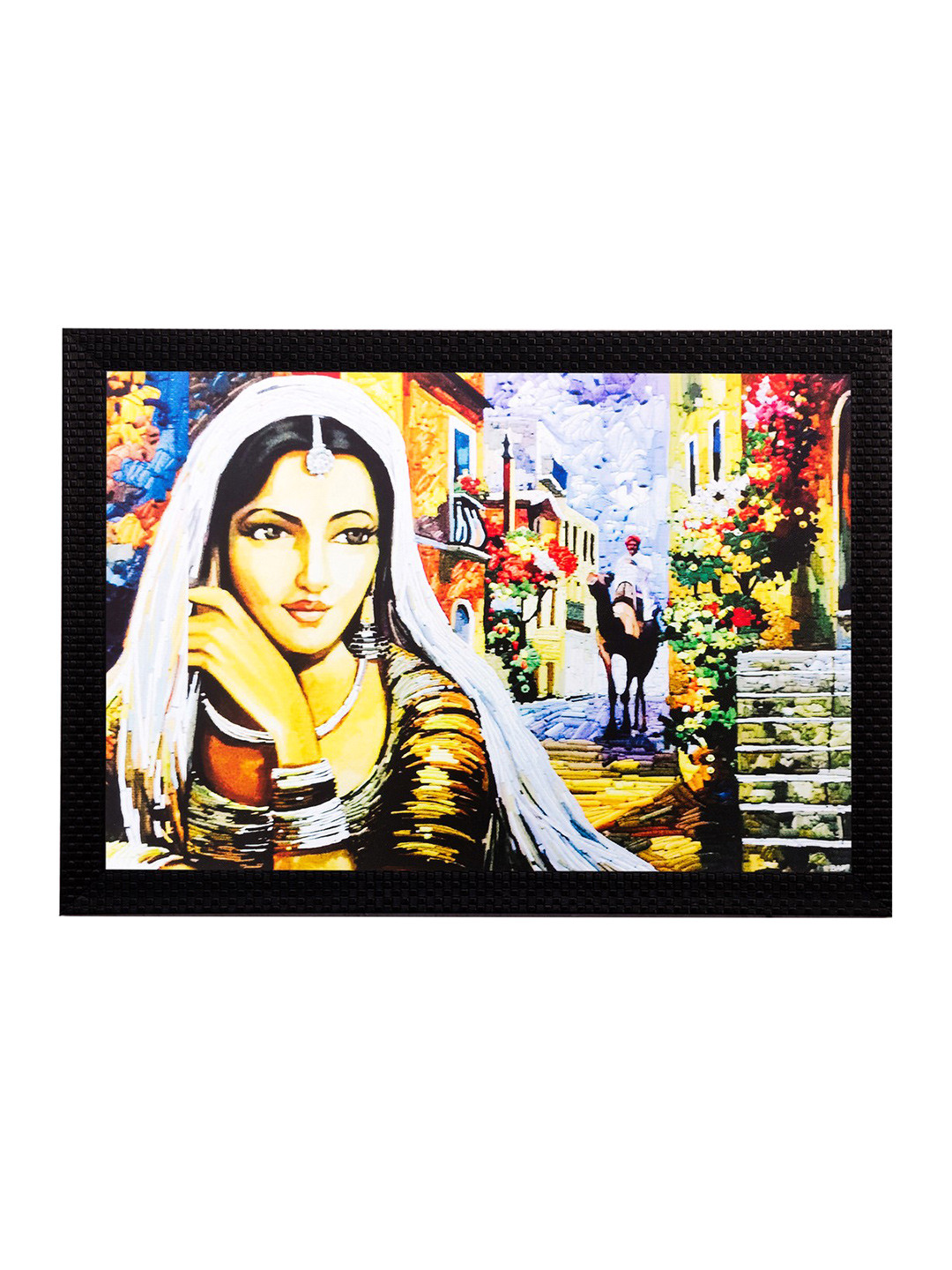 eCraftIndia Multicoloured Thinking Woman UV Framed Wall Art