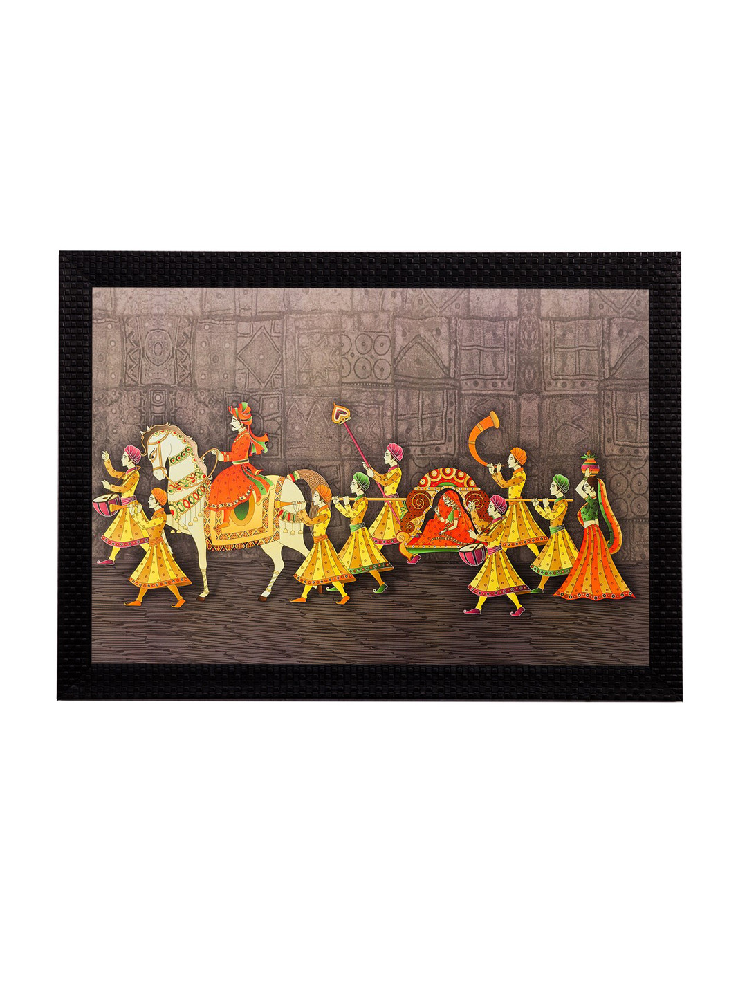 eCraftIndia Brown & Orange Marriage View UV Wall Art