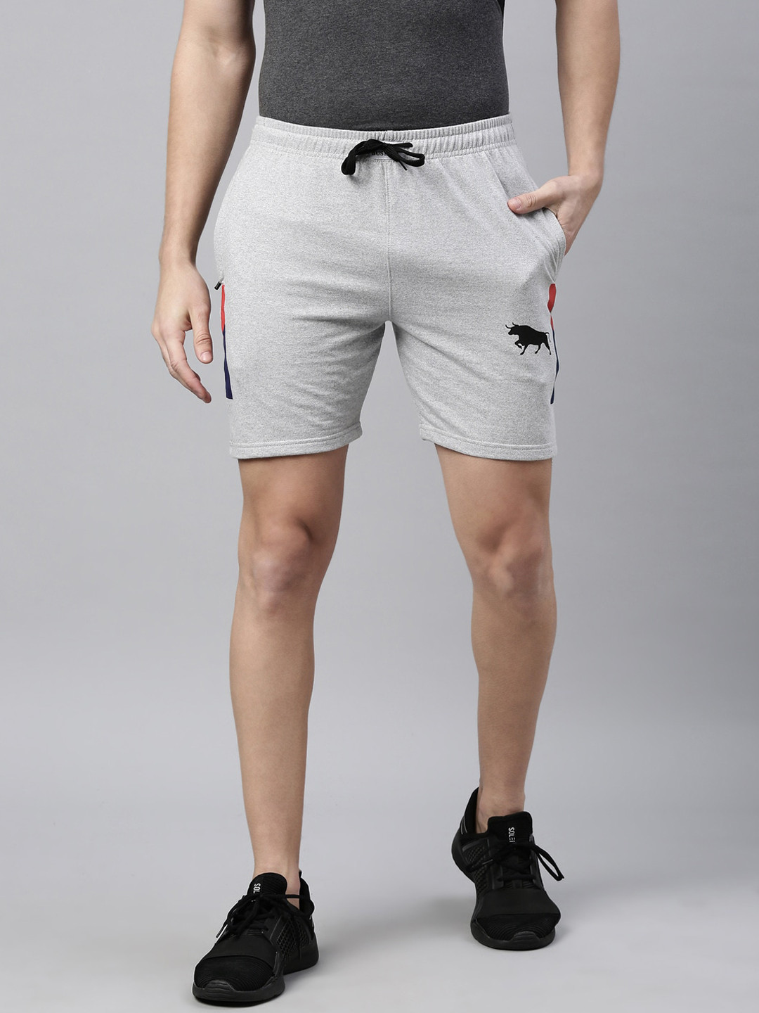 Bushirt Men Grey Printed Pure Cotton Sports Shorts