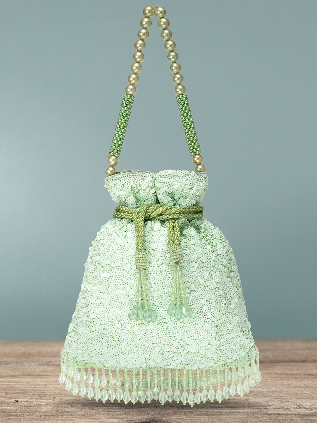 Peora Sea Green Sequinned Embellished Potli Bag