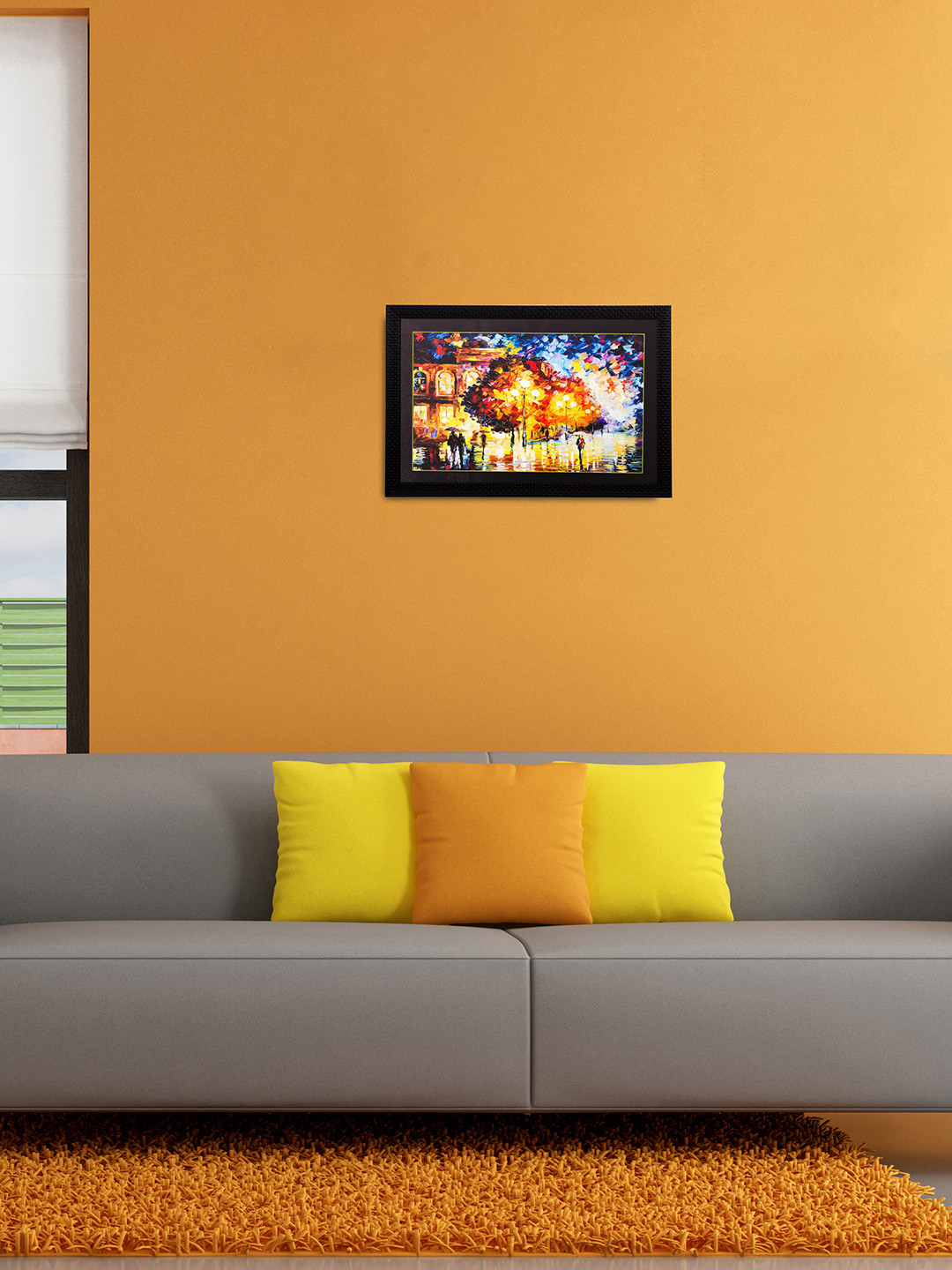 eCraftIndia Multicoloured City Life View Framed UV Wall Art