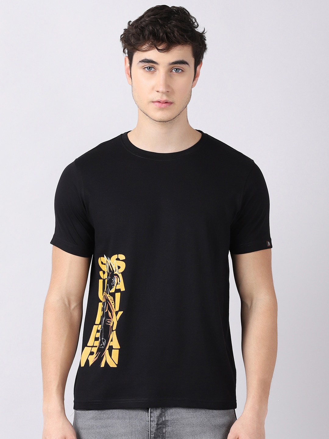 Bushirt Men Black & Yellow Super Saiyan Typography Printed T-shirt