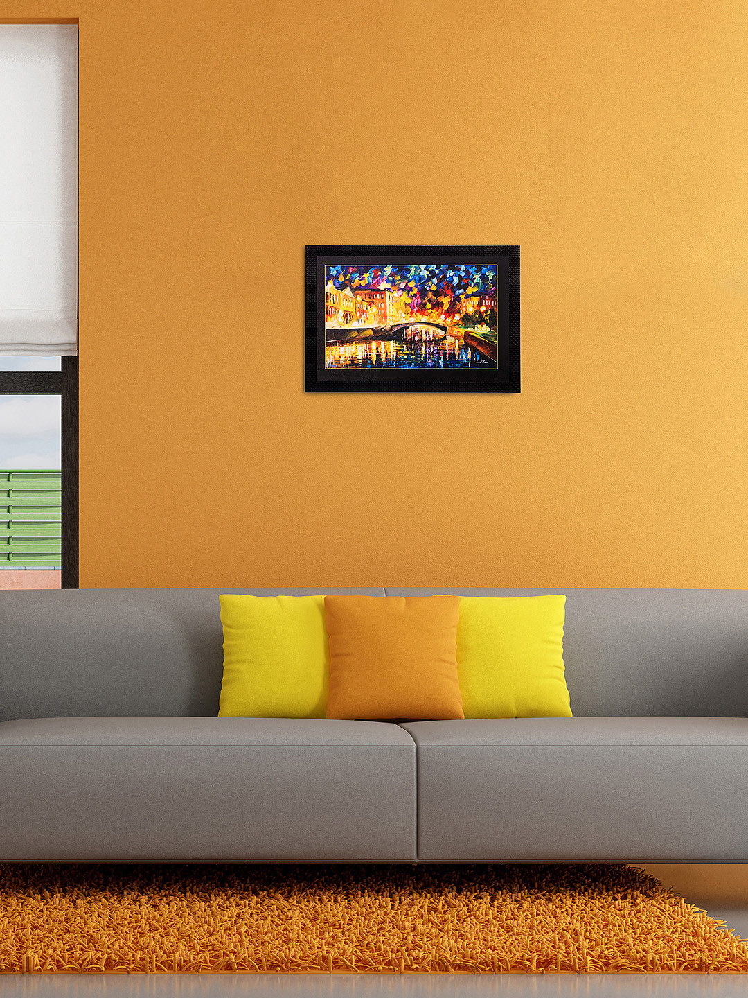 eCraftIndia Multicoloured Beautiful Bridge UV Framed Wall Art