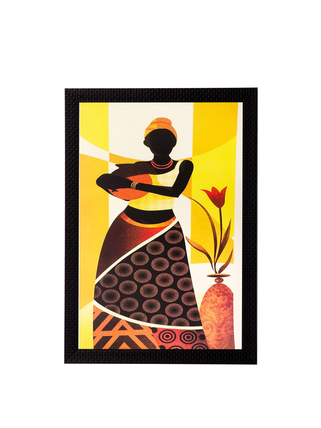 eCraftIndia Multicoloured Woman with Pot Matt Texture Framed Wall Art