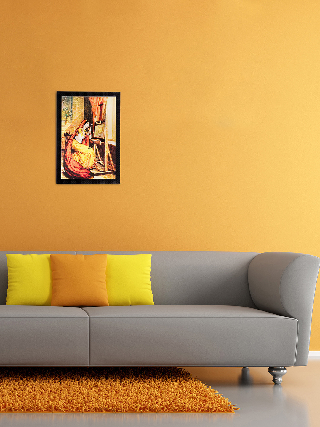 eCraftIndia Women Doing Painting Paper Wall Rectangle Paintings Wall Art -14 x 20 In