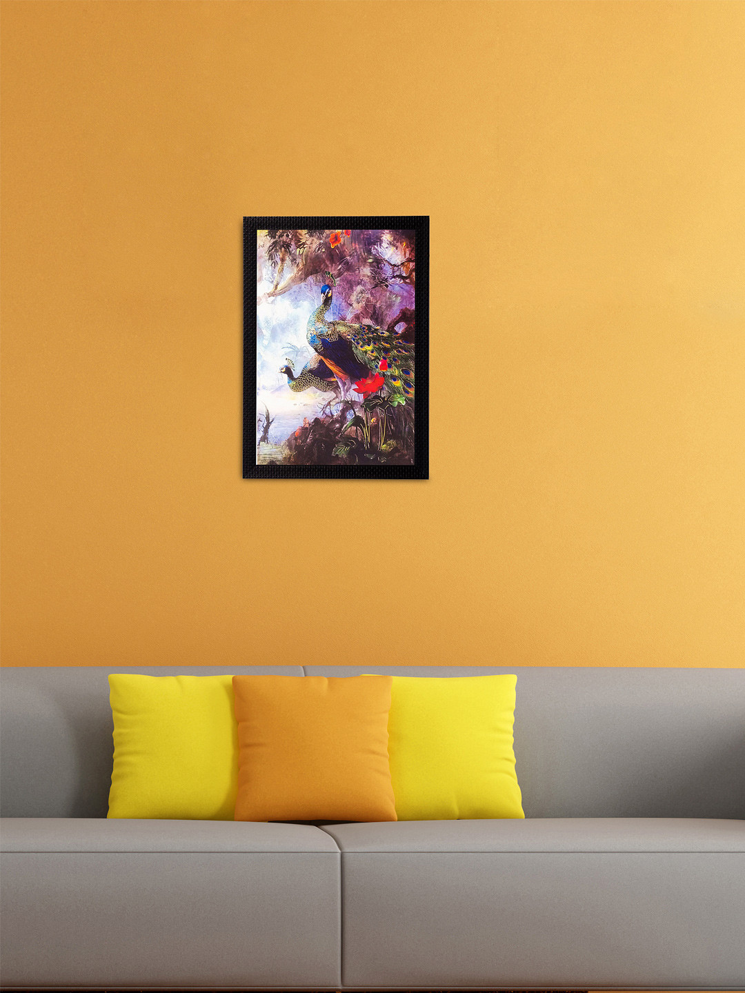 eCraftIndia Peococks Matt Text Paper Wall Rectangle Paintings Wall Art - 20 x 14 In