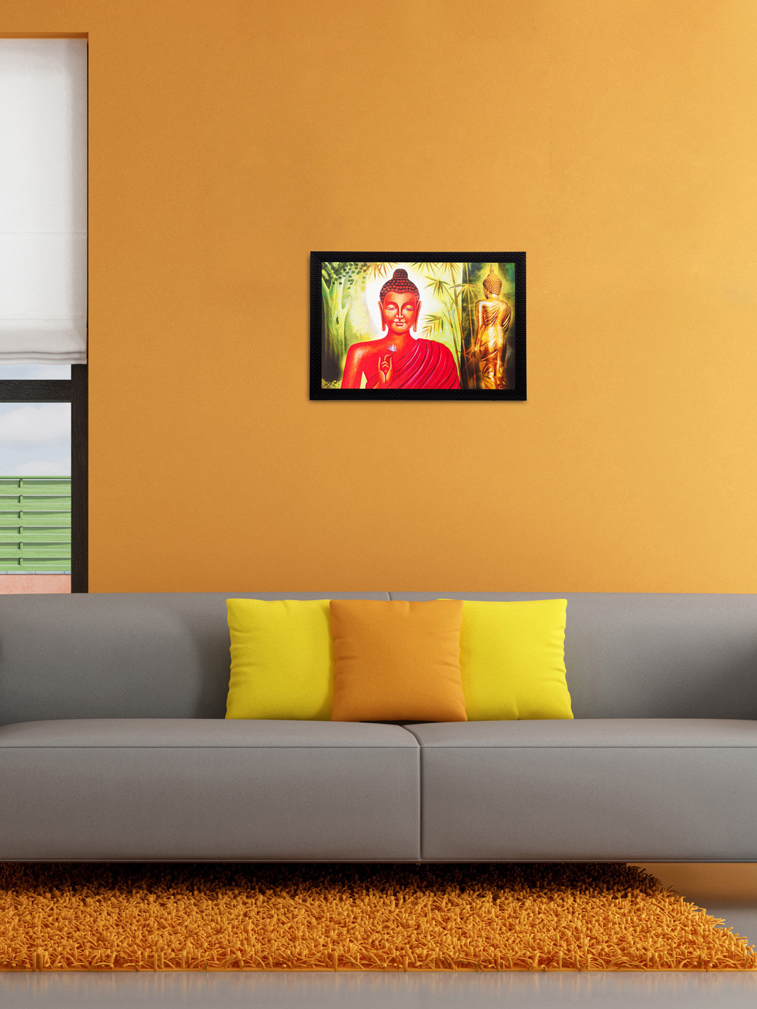 eCraftIndia Lord Buddha Red Paper Wall Living Room Rectangle Potrait Paintings Wall Art