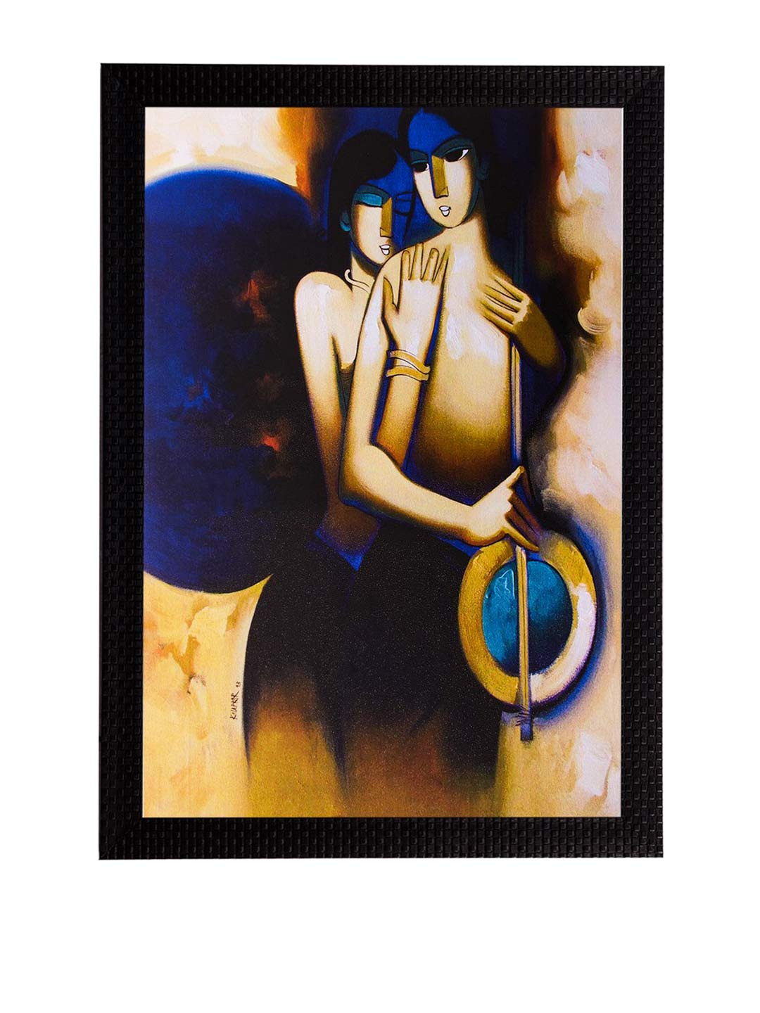 eCraftIndia Multicoloured Love Couple Matt Textured Framed Wall Art