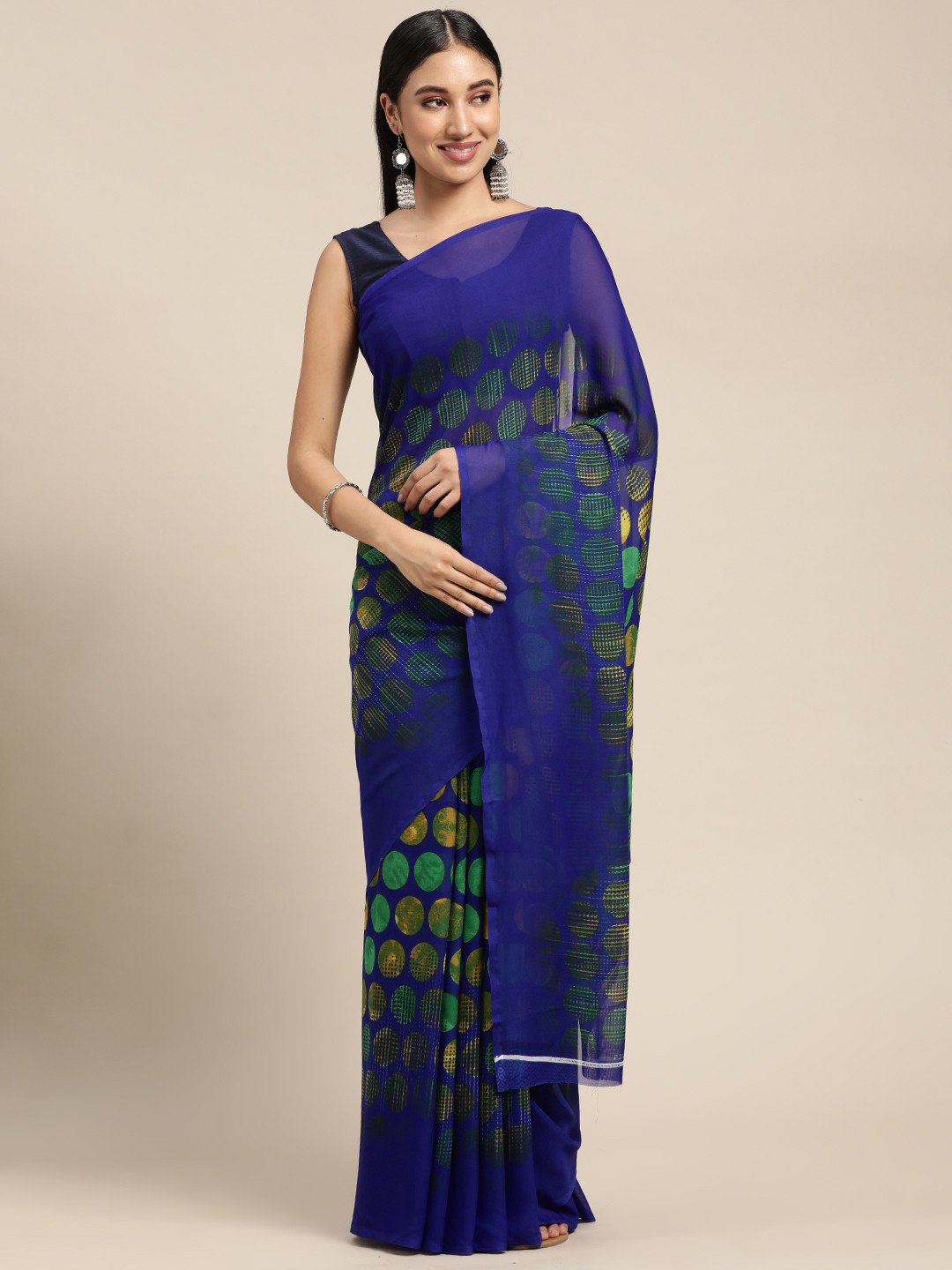 Moda Rapido Blue & Green Abstract Printed Saree