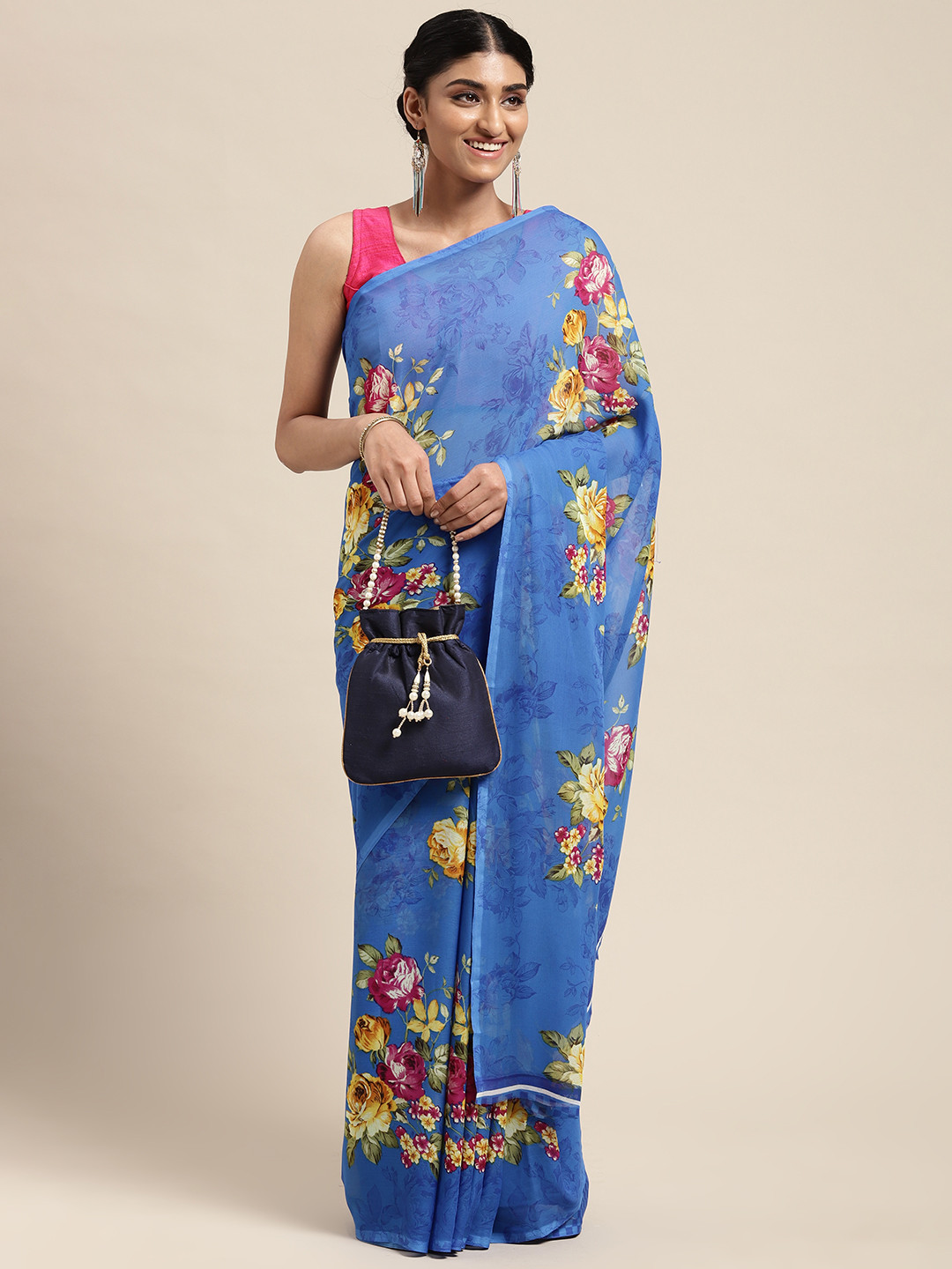 Moda Rapido Blue Floral Saree