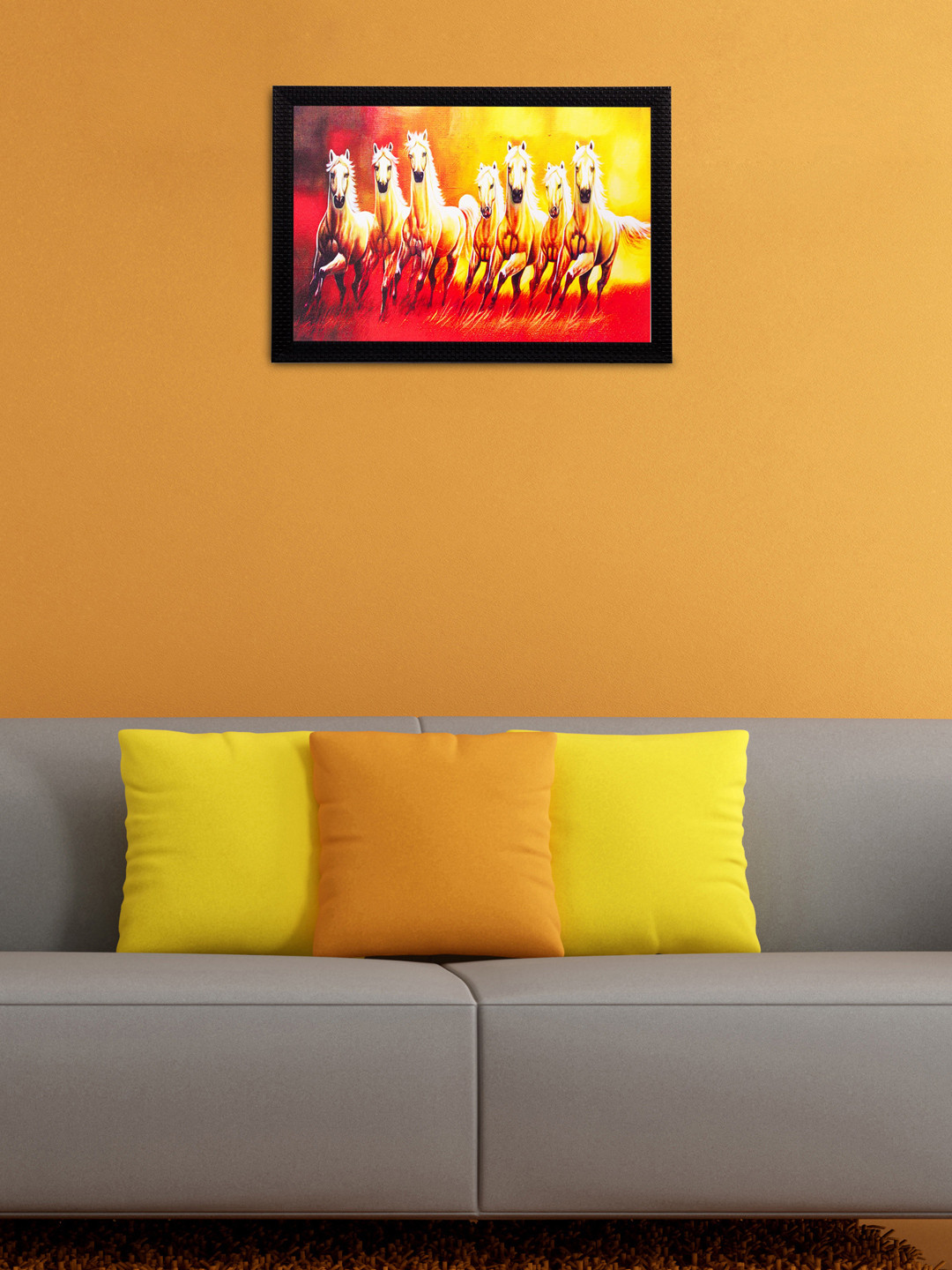 eCraftIndia Running Lucky Horses Paper Wall Rectangle Paintings Wall Art -14 x 20 In