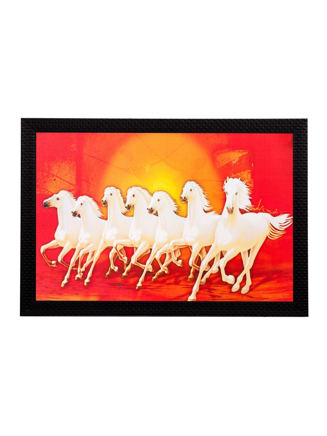 eCraftIndia Multicoloured Running Horses Satin Matt Framed UV Wall Art