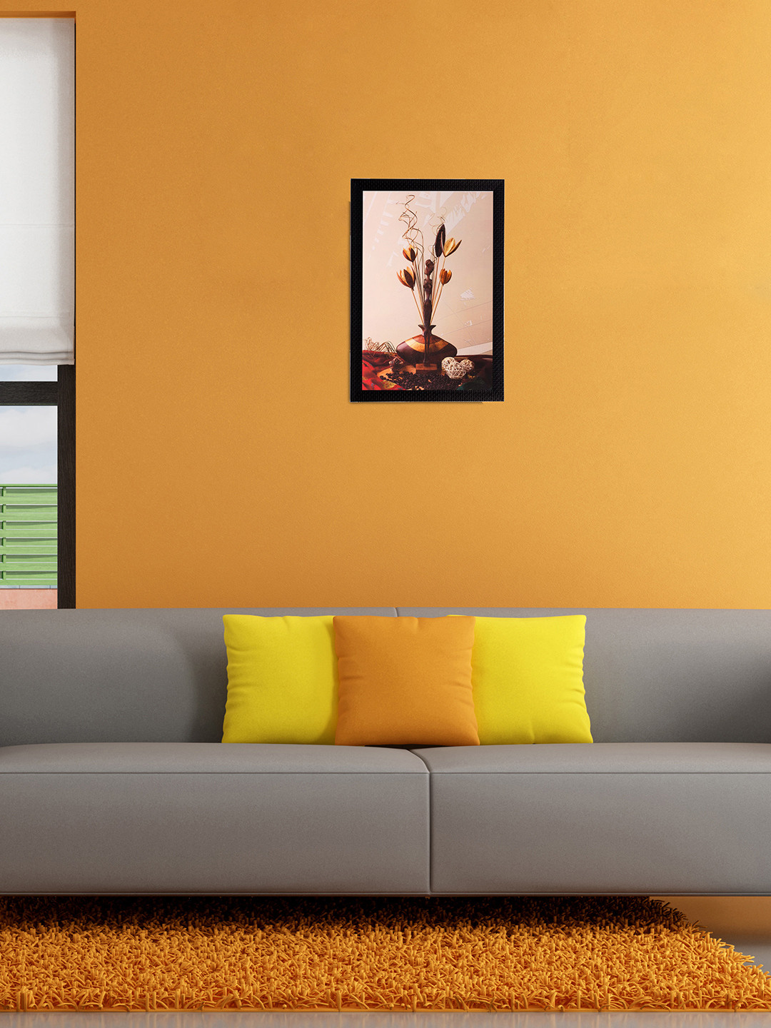 eCraftIndia Beige & Brown Vase and Stem UV Wall Art