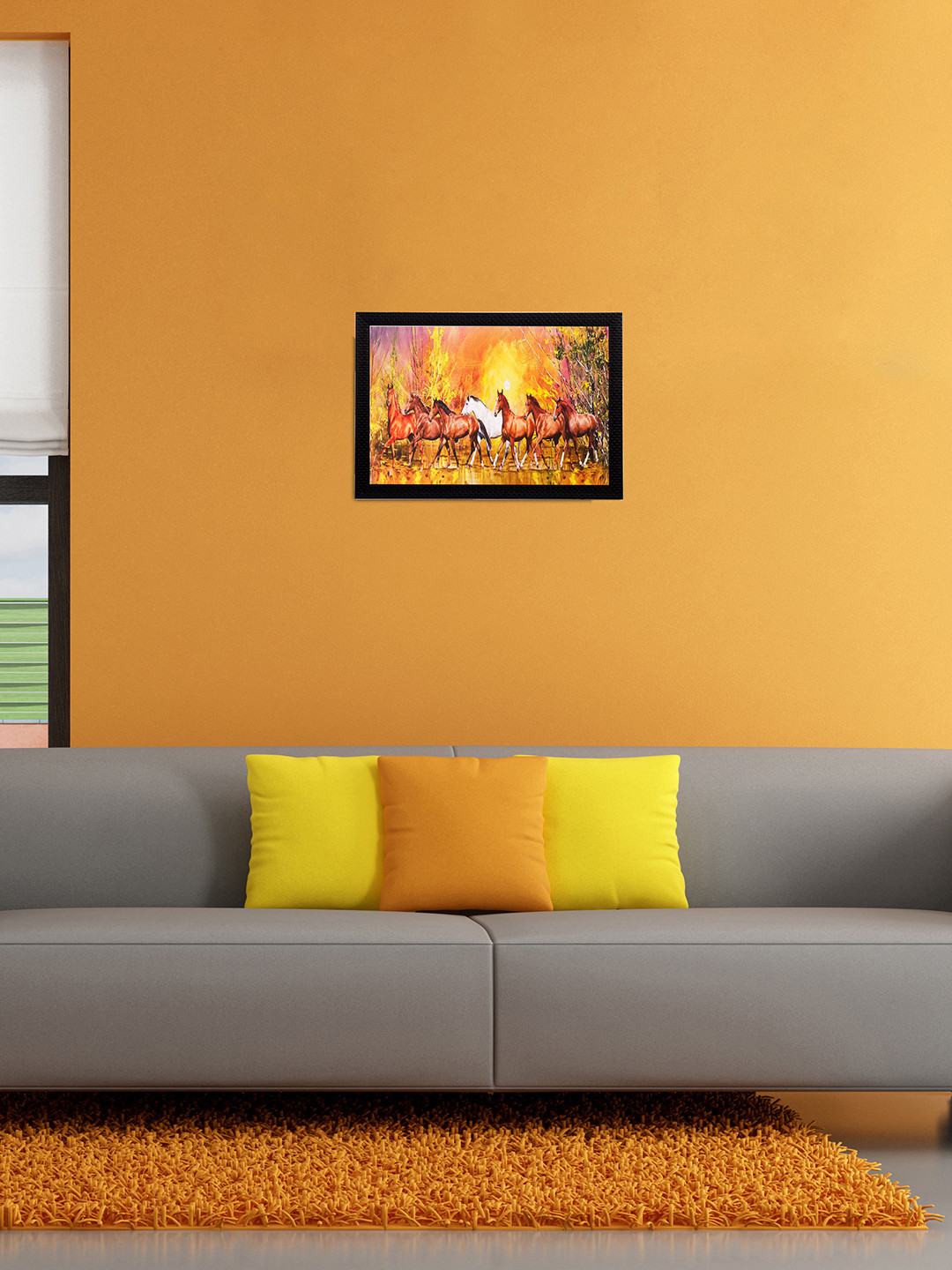 eCraftIndia Running Lucky Horses Paper Wall Rectangle Paintings Wall Art - 14 x 20 In
