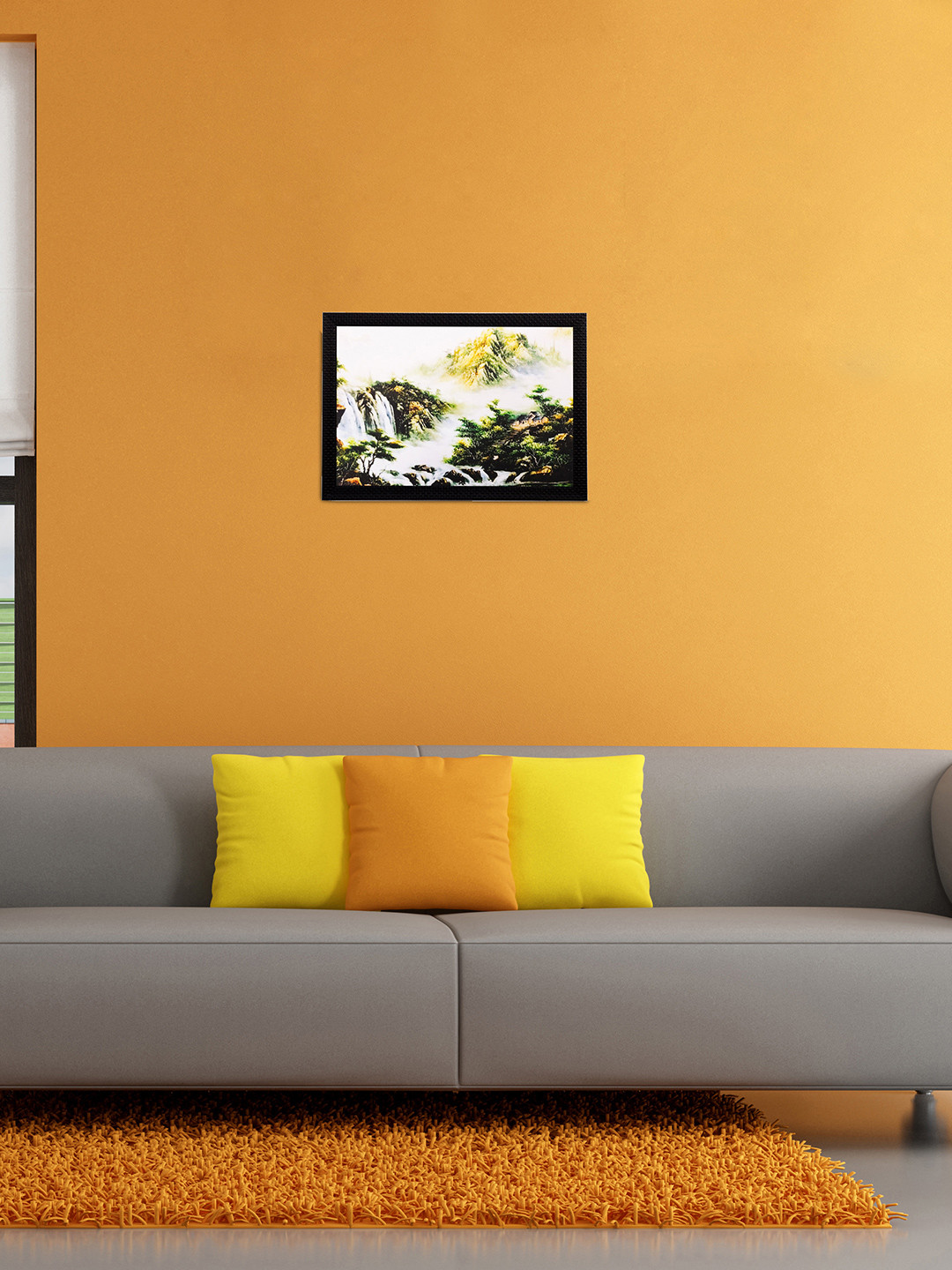 eCraftIndia Waterfalls Paper Wall Rectangle Paintings Wall Art 14x20In