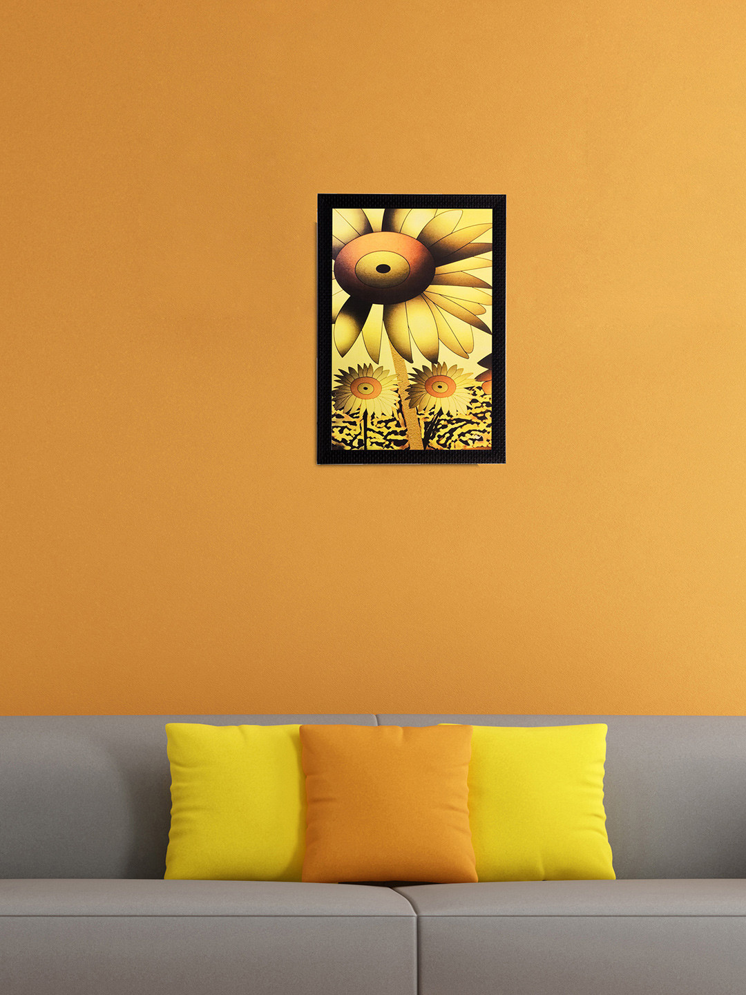 eCraftIndia Yellow Floral UV Wall Art
