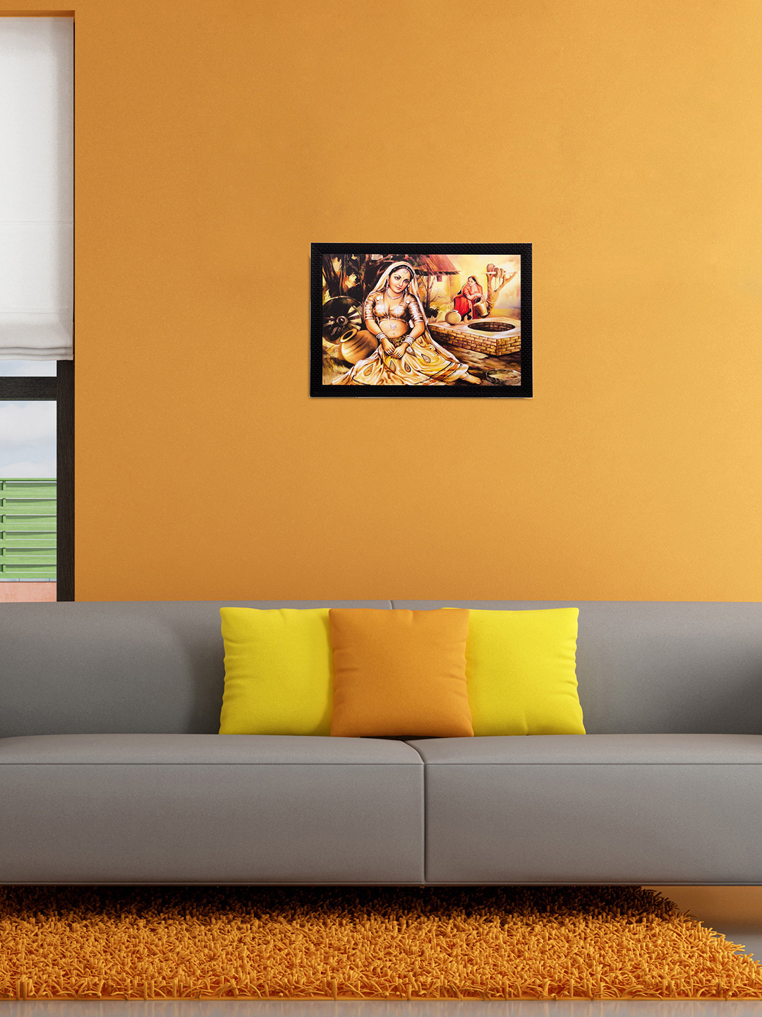 eCraftIndia Village Woman Paper Wall Rectangle Paintings Wall Art -14 x 20 In