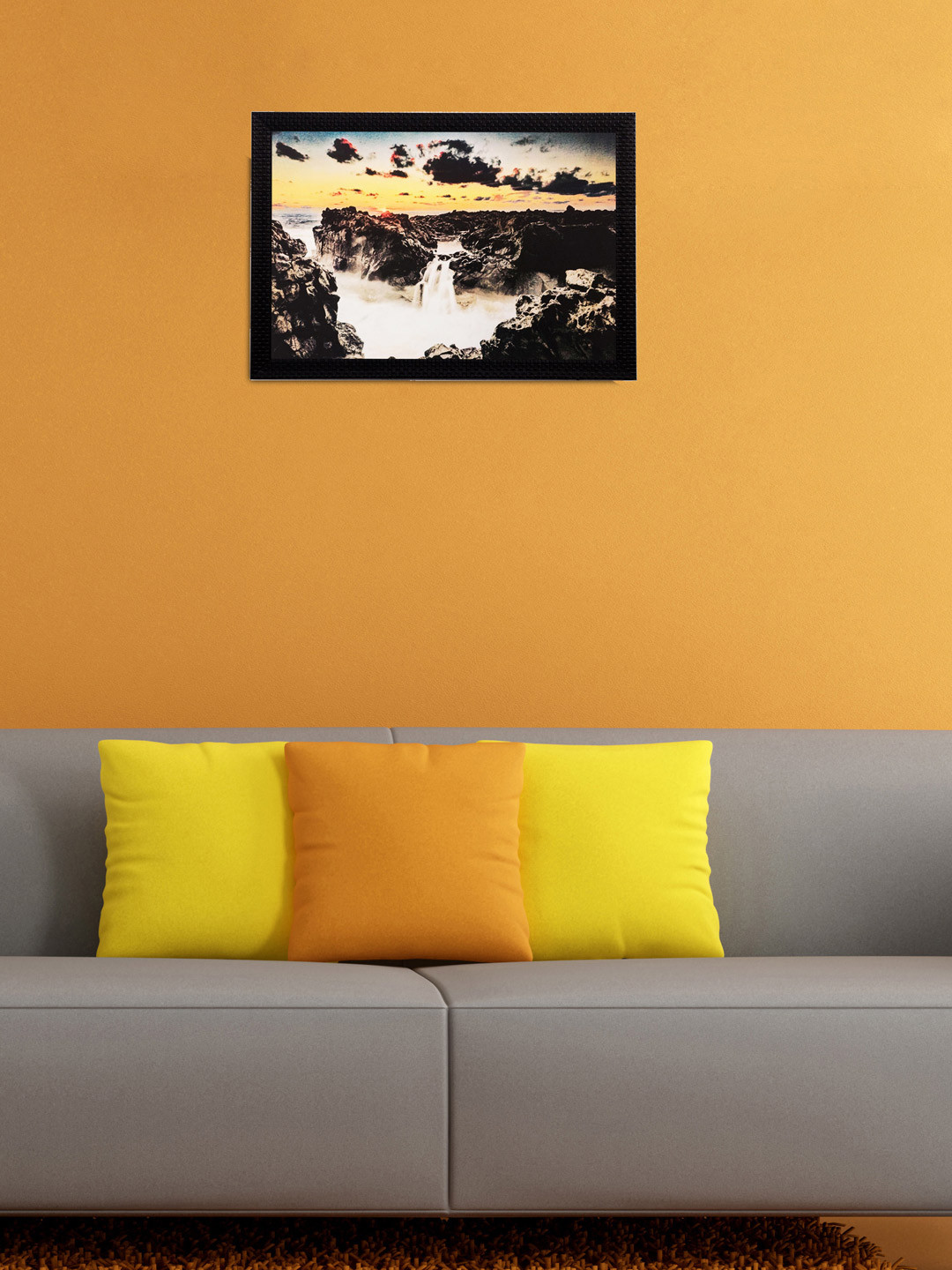 eCraftIndia Multicoloured Stone & Waterfall Matt Texture Framed Wall Art